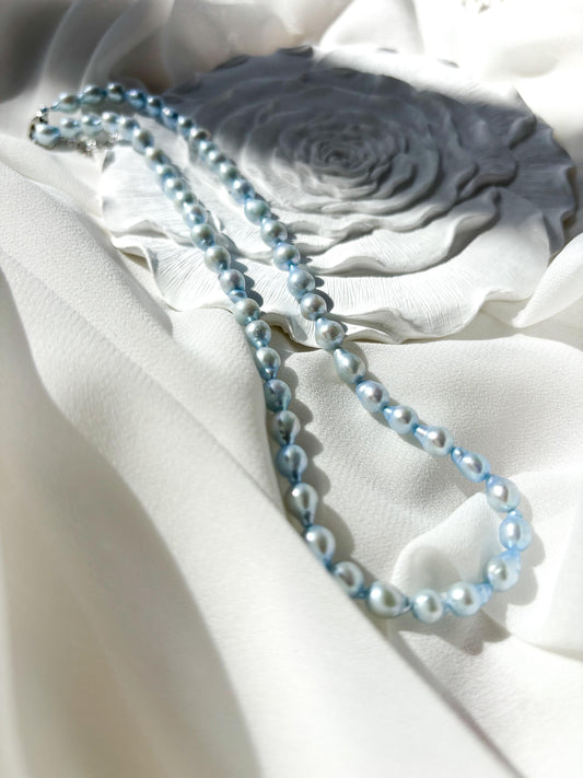Bluebell Bloom – Teardrop Pearl Necklace & Baby Blue Stud Earrings Set