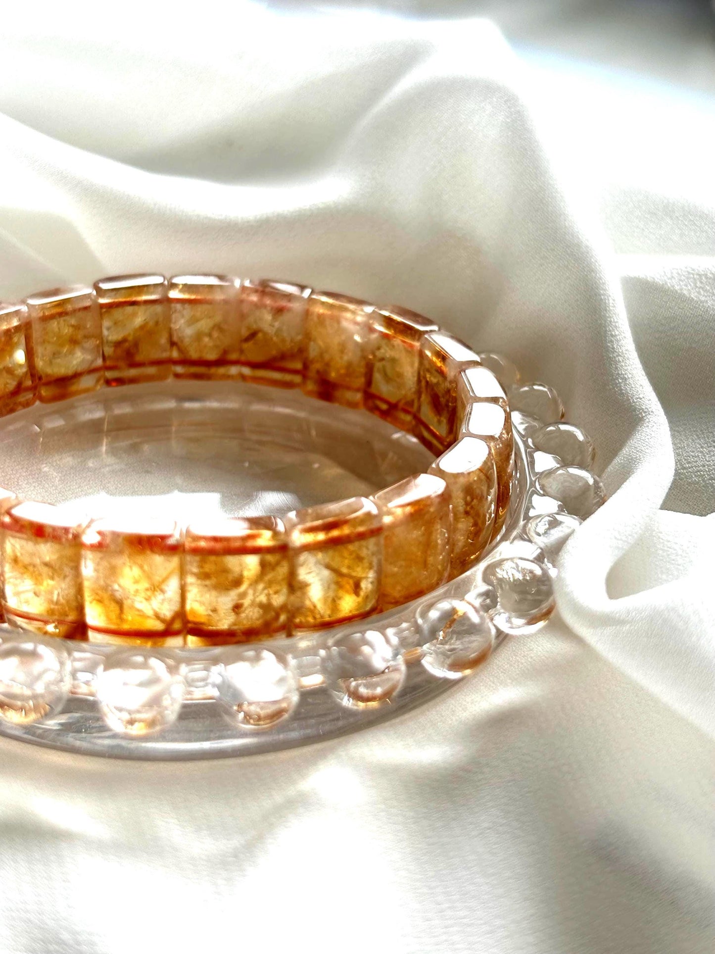 Golden Crispy Sunset Pyramid Citrine Bangle. A