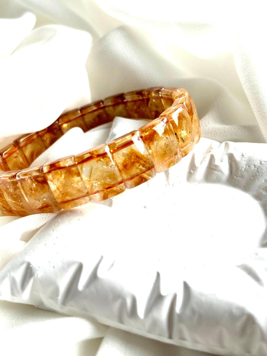 Golden Crispy Sunset Pyramid Citrine Bangle. A