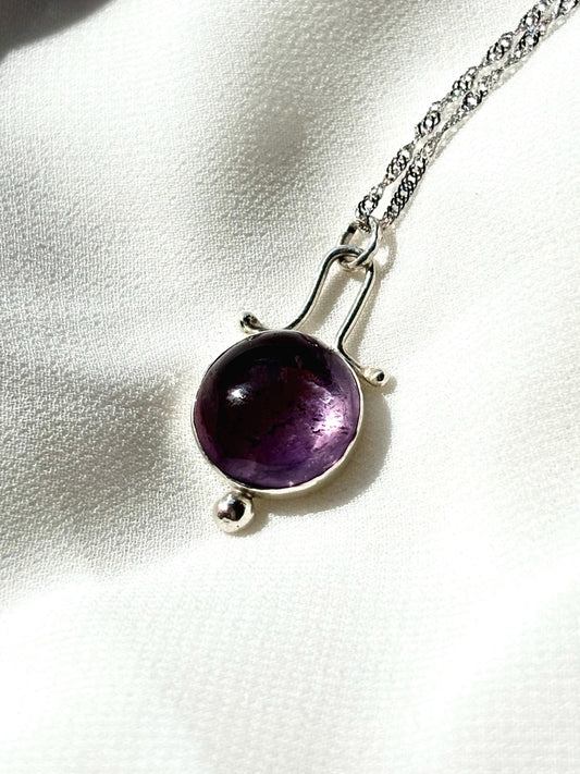Mystic Veil – Amethyst Round Pendant Necklace