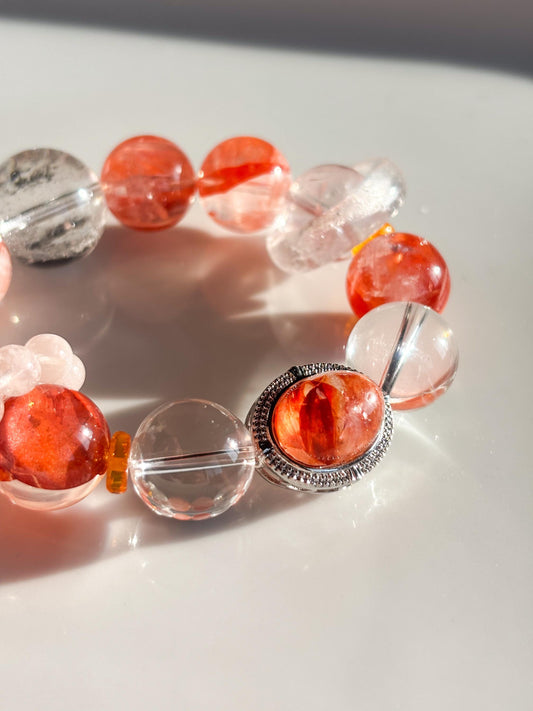 Mediterranean Ember – Fire Quartz & Azeztulite Bracelet