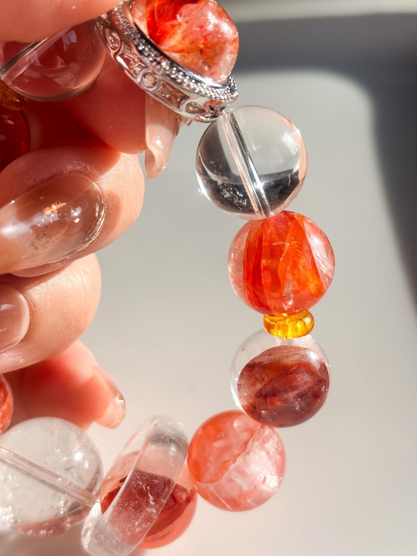 Mediterranean Ember – Fire Quartz & Azeztulite Bracelet