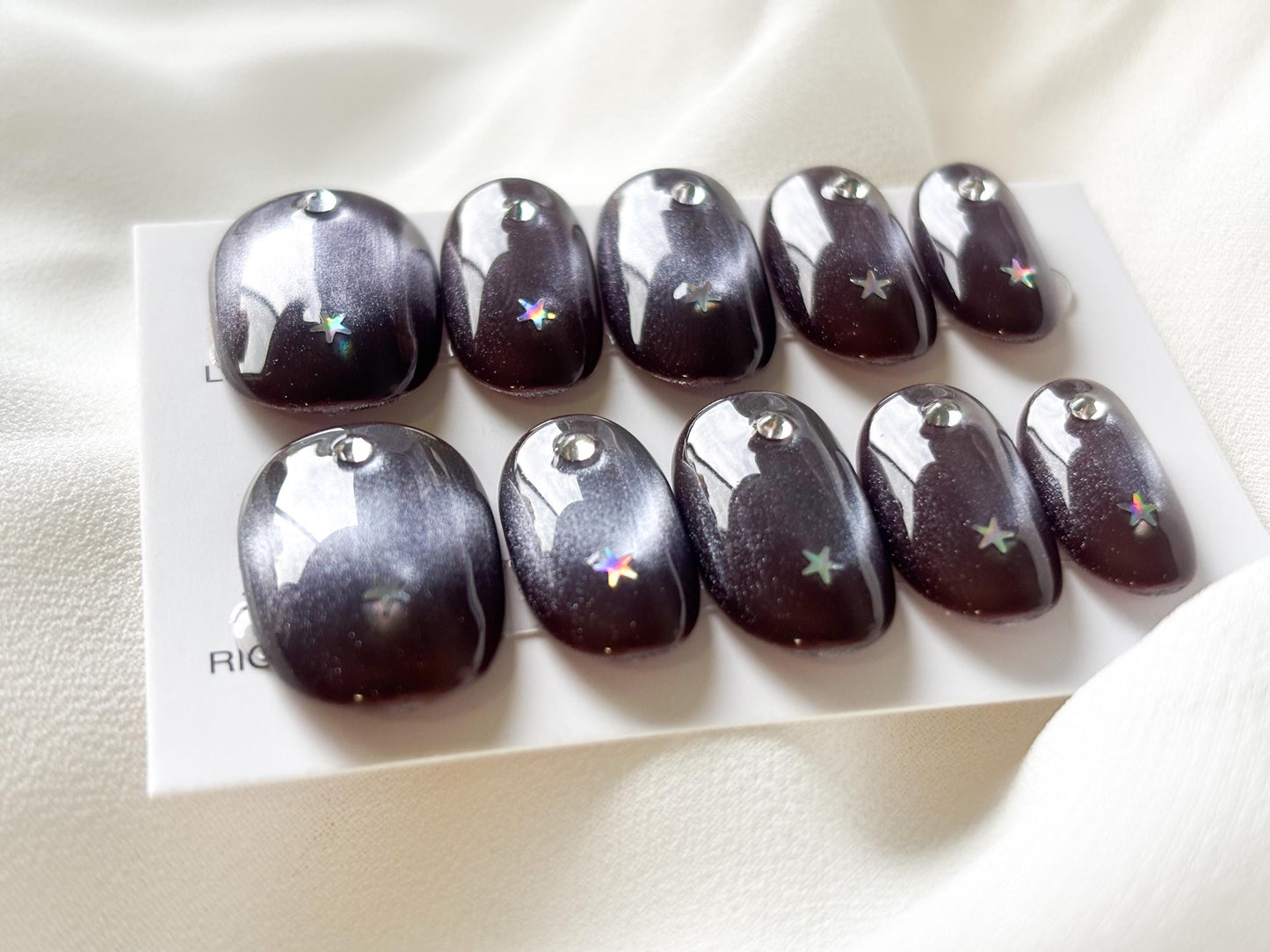 Starlit Void – Glow-in-the-Dark Galaxy Nails with Star & Zircon | Cosmic Reusable Nail Set