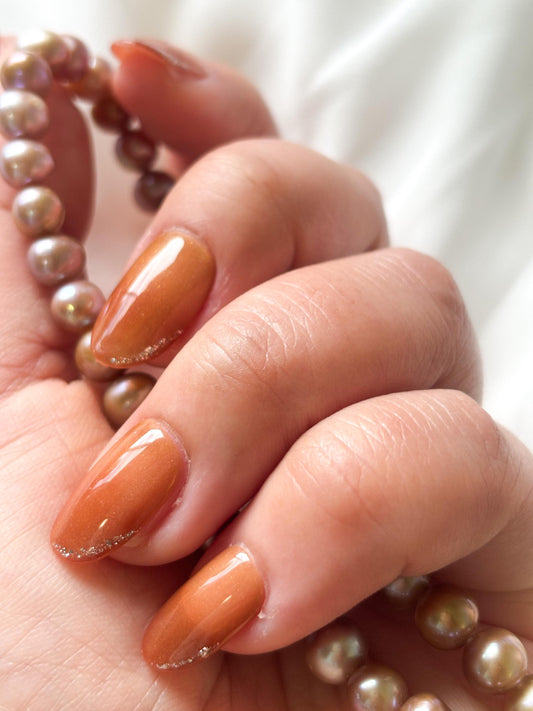 Golden Latte – Caramel Coffee Press-On Nails with Glitter Tips | Reusable Elegant