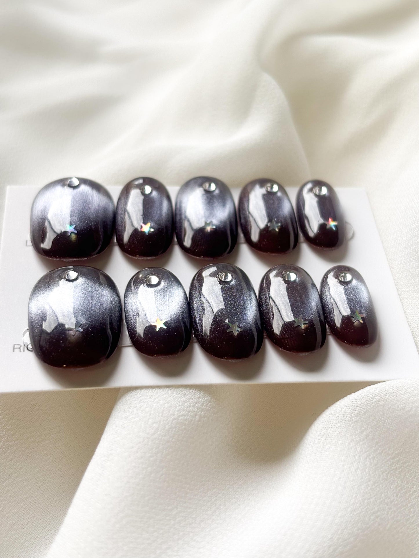Starlit Void – Glow-in-the-Dark Galaxy Nails with Star & Zircon | Cosmic Reusable Nail Set
