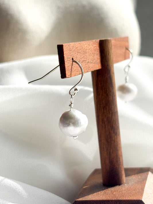 Morning Glow – White Pearl Drop Earrings