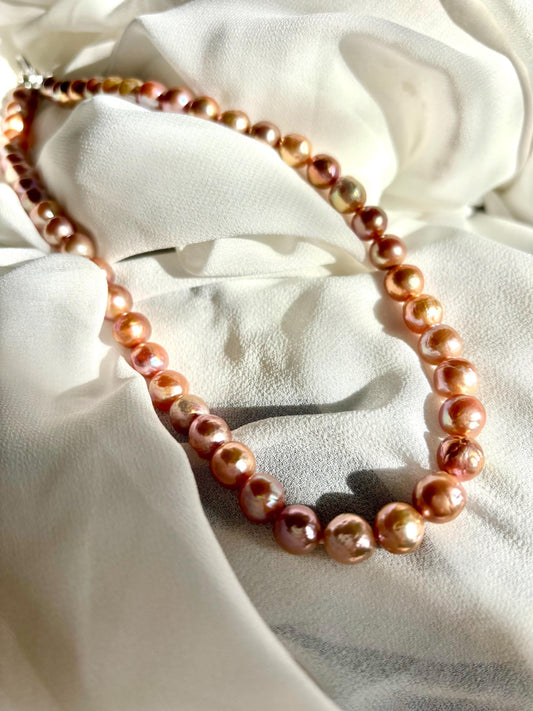 Sunset Ember – Bronze Rose Wrinkled Baroque Pearl Necklace