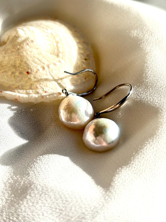 Moonlit Whisper - White Baroque Pearl Stud Earrings