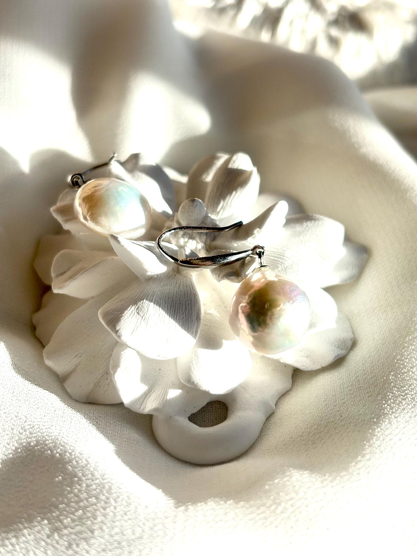 Moonlit Whisper – White Baroque Pearl Stud Earrings