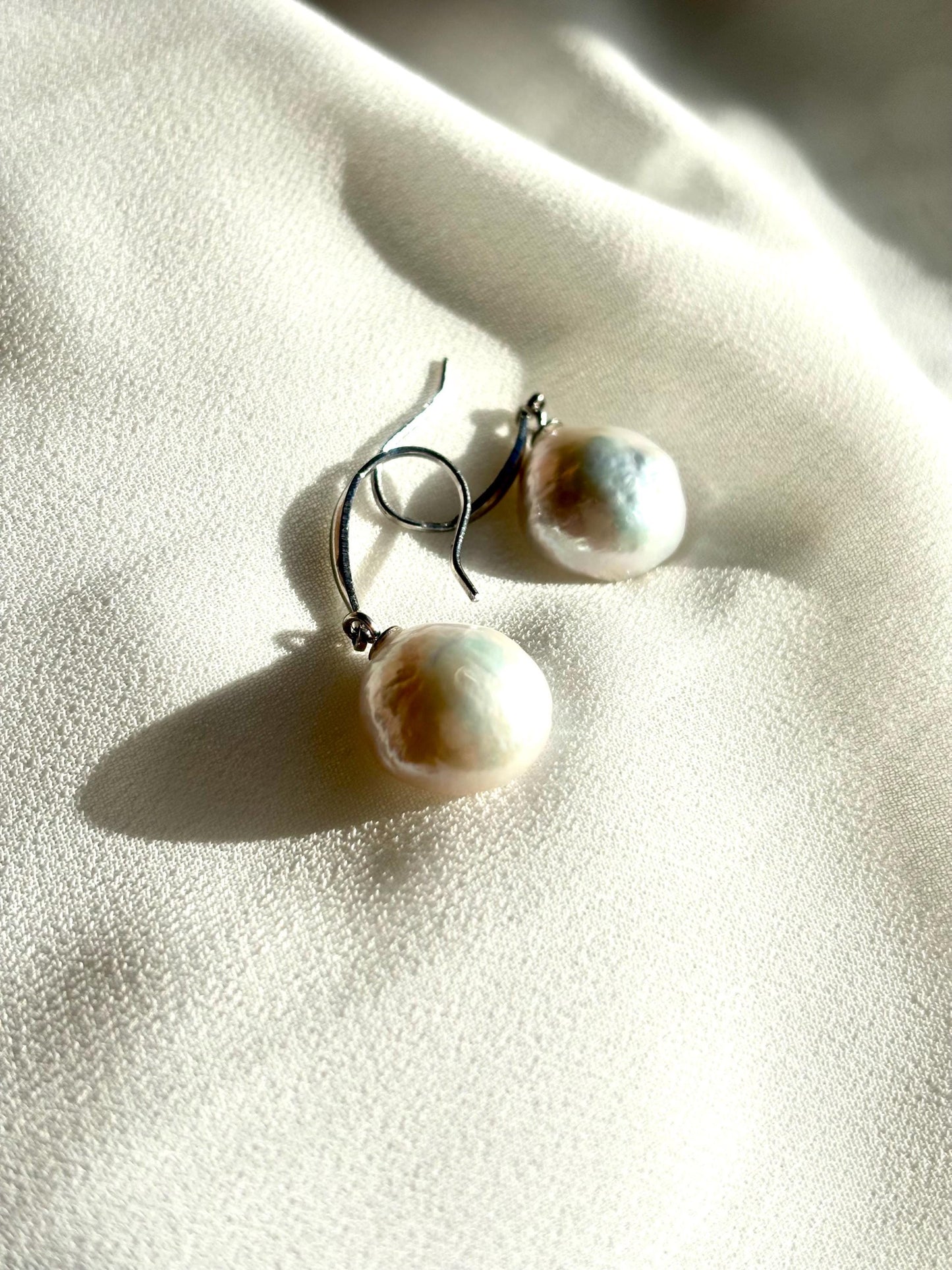 Moonlit Whisper – White Baroque Pearl Stud Earrings