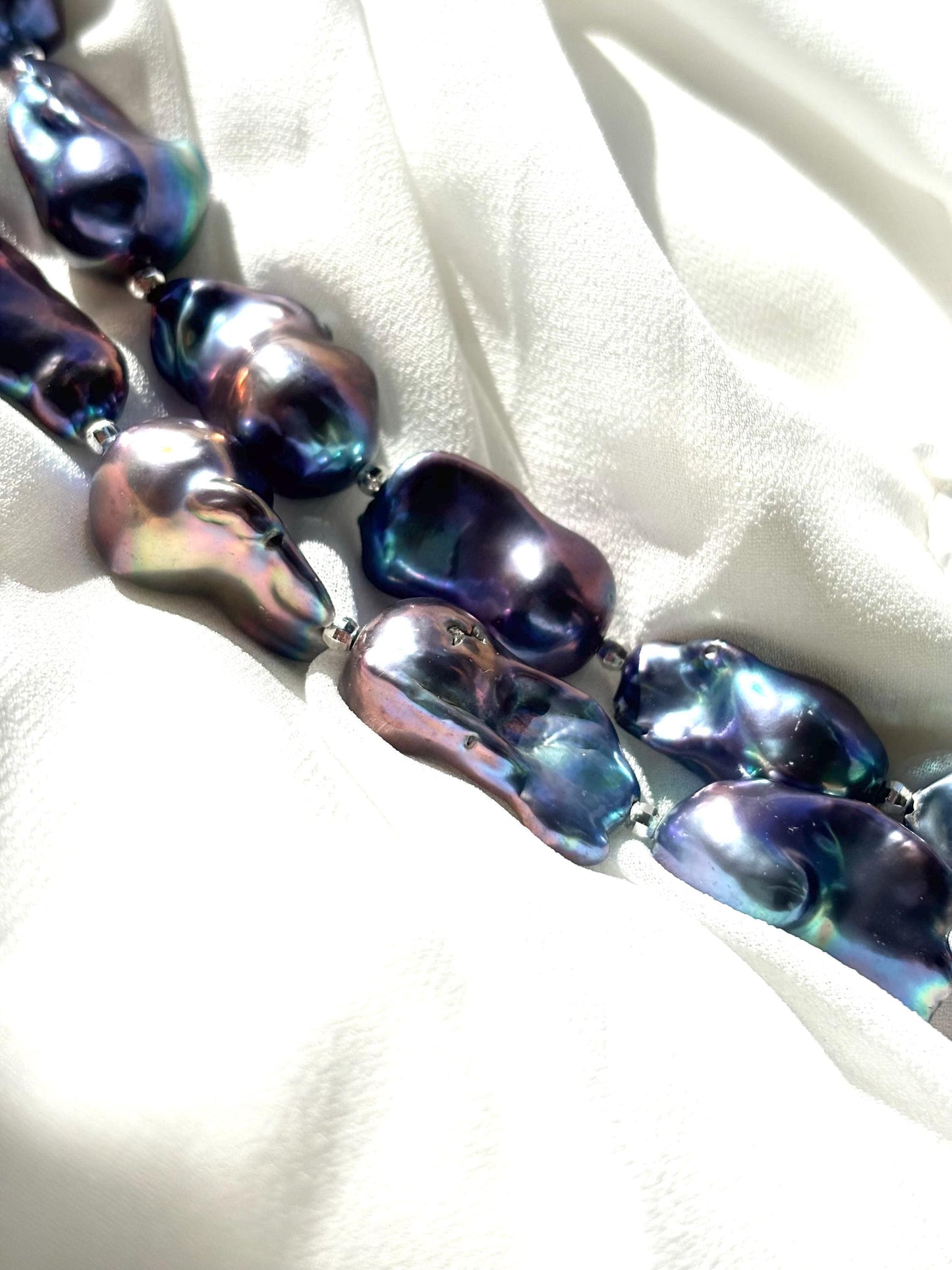 Mystic Ocean Tides – Baroque Blue Fish-Tail Pearl Necklace