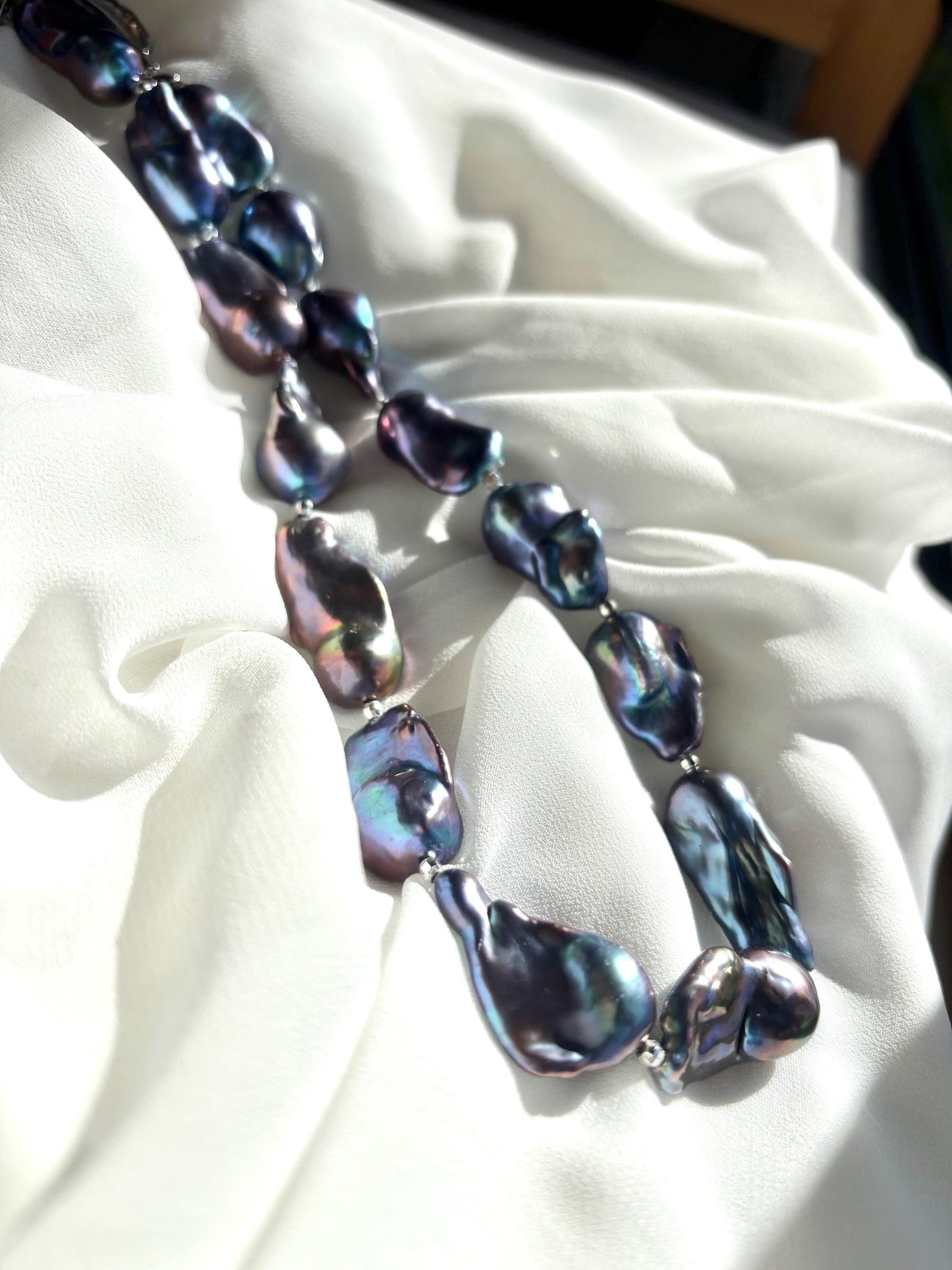 Mystic Ocean Tides – Baroque Blue Fish-Tail Pearl Necklace