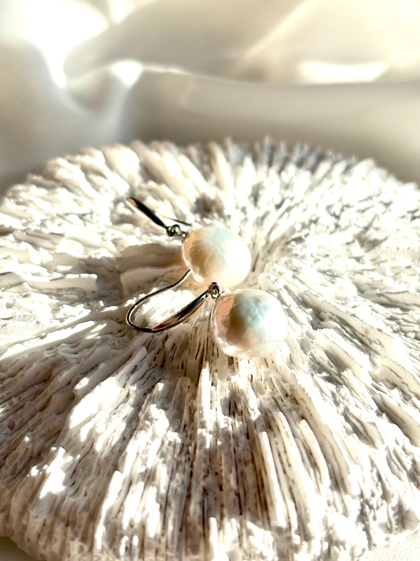 Moonlit Whisper – White Baroque Pearl Stud Earrings