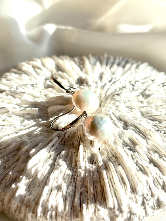 Moonlit Whisper – White Baroque Pearl Stud Earrings