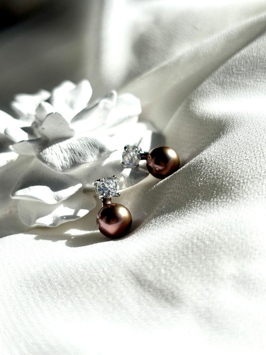 Bronze Twilight – Pearl & Zircon Stud Earrings B