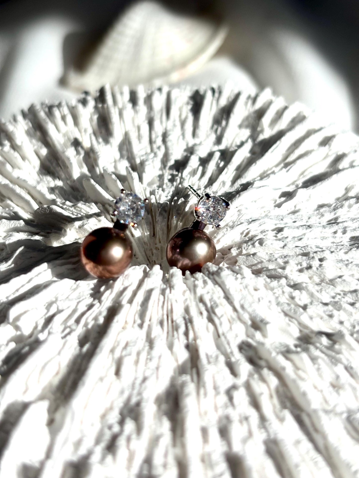 Bronze Twilight – Pearl & Zircon Stud Earrings B