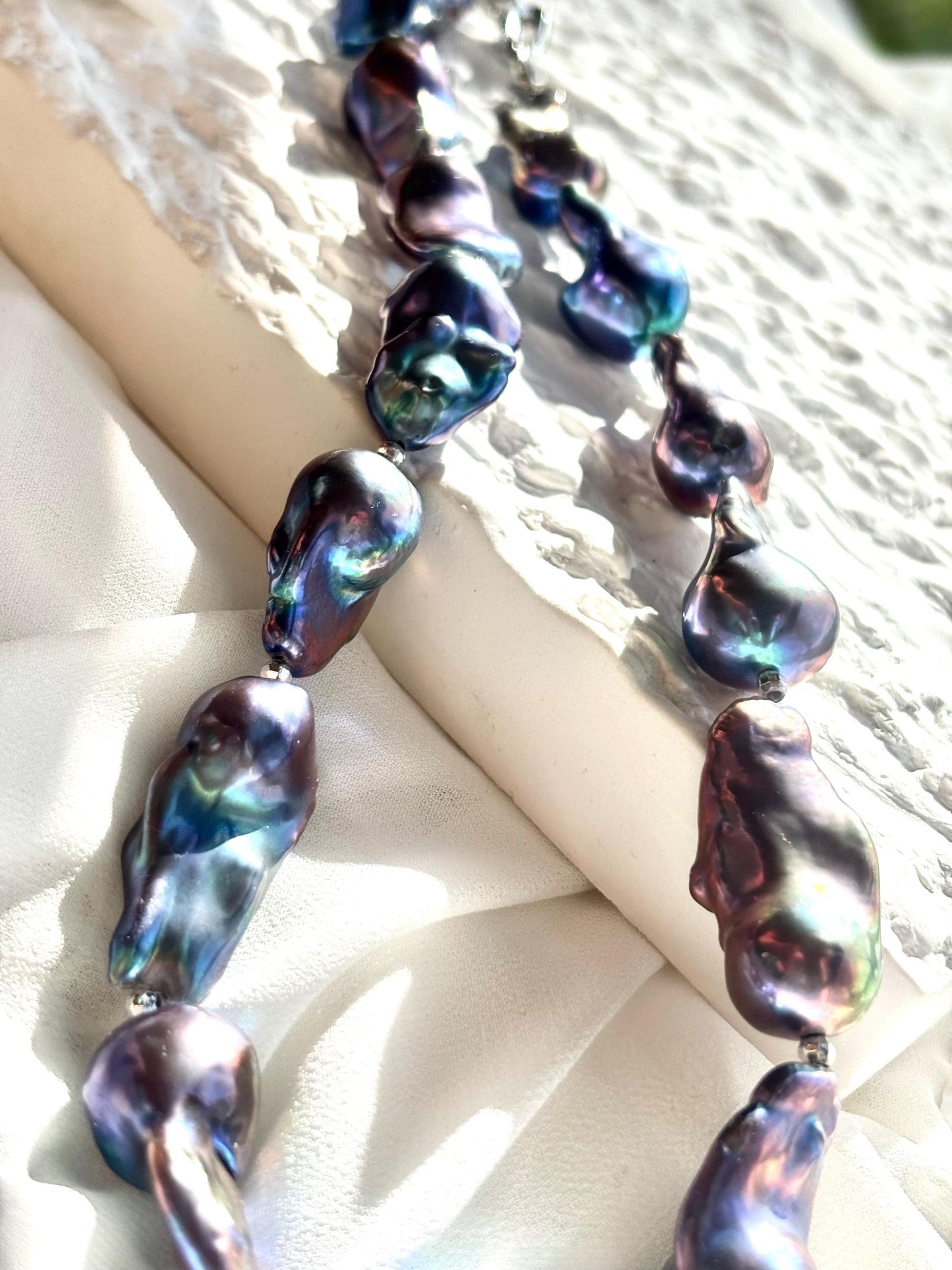 Mystic Ocean Tides – Baroque Blue Fish-Tail Pearl Necklace