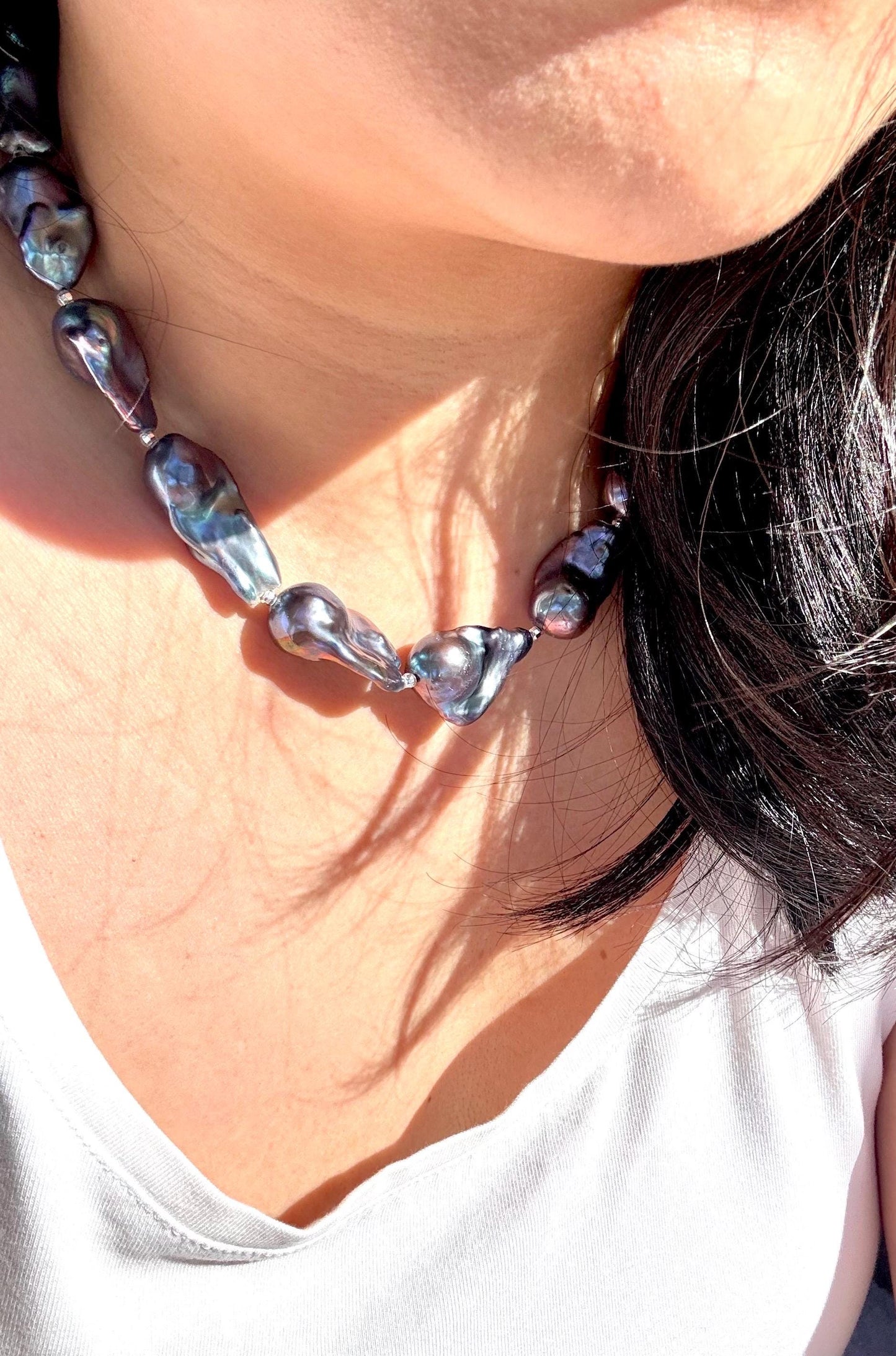 Mystic Ocean Tides – Baroque Blue Fish-Tail Pearl Necklace