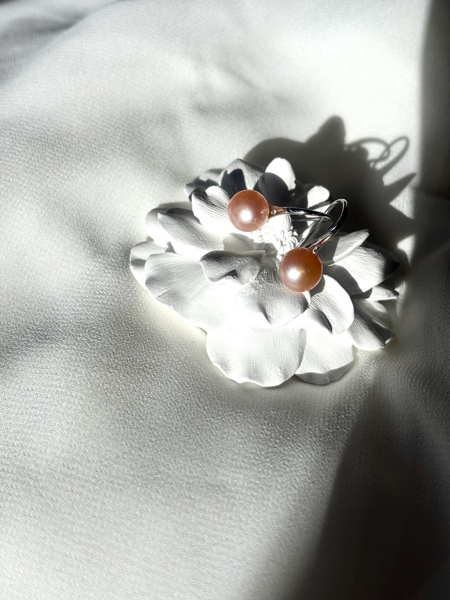 Peach Ember Whisper - Pearl Drop Earrings