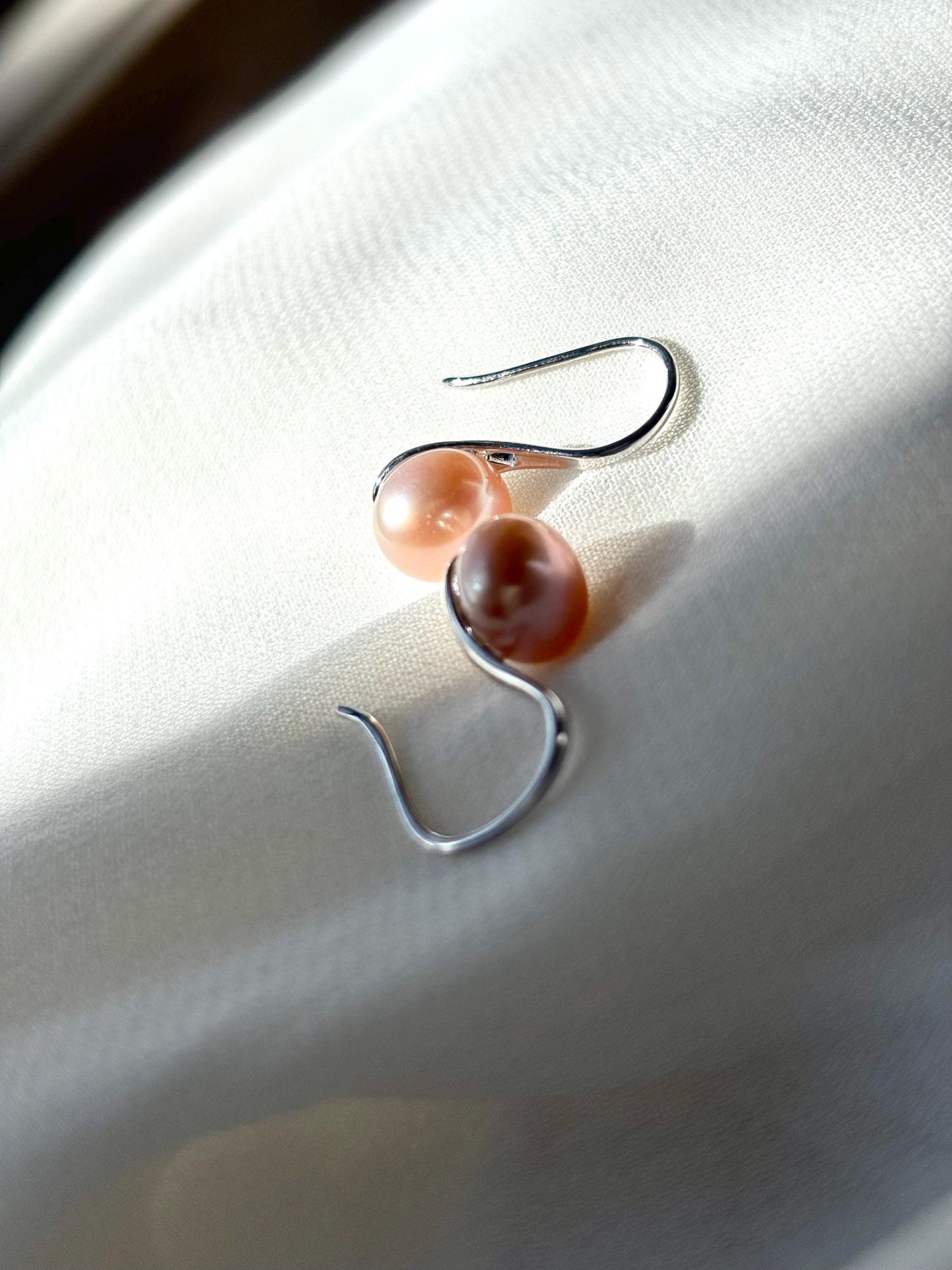 Peach Ember Whisper - Pearl Drop Earrings