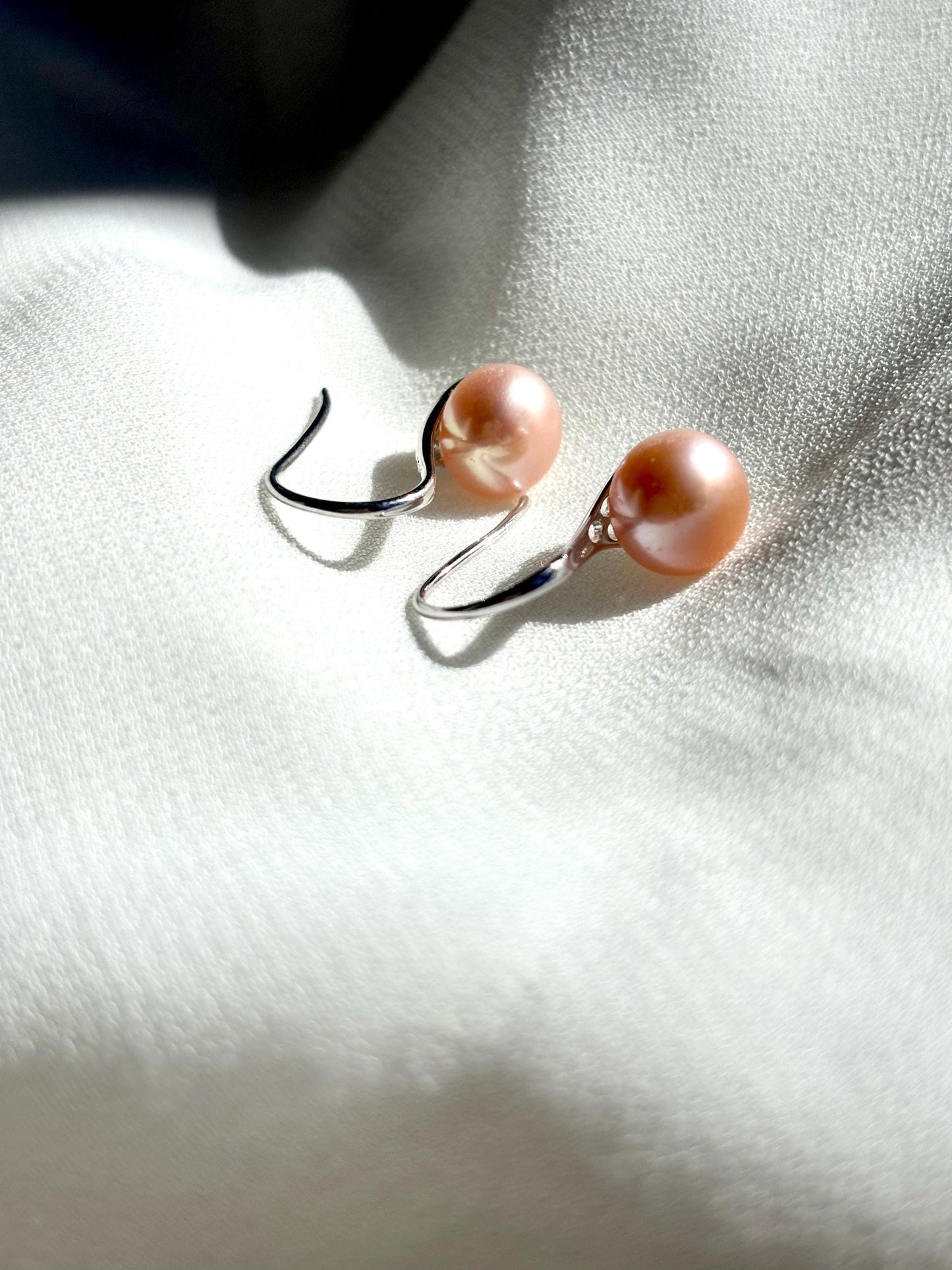 Peach Ember Whisper - Pearl Drop Earrings