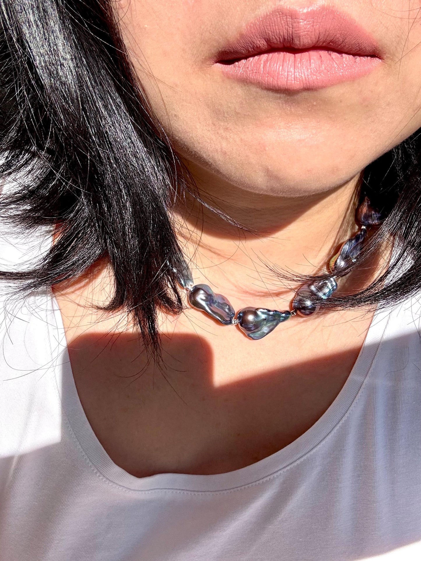 Mystic Ocean Tides – Baroque Blue Fish-Tail Pearl Necklace