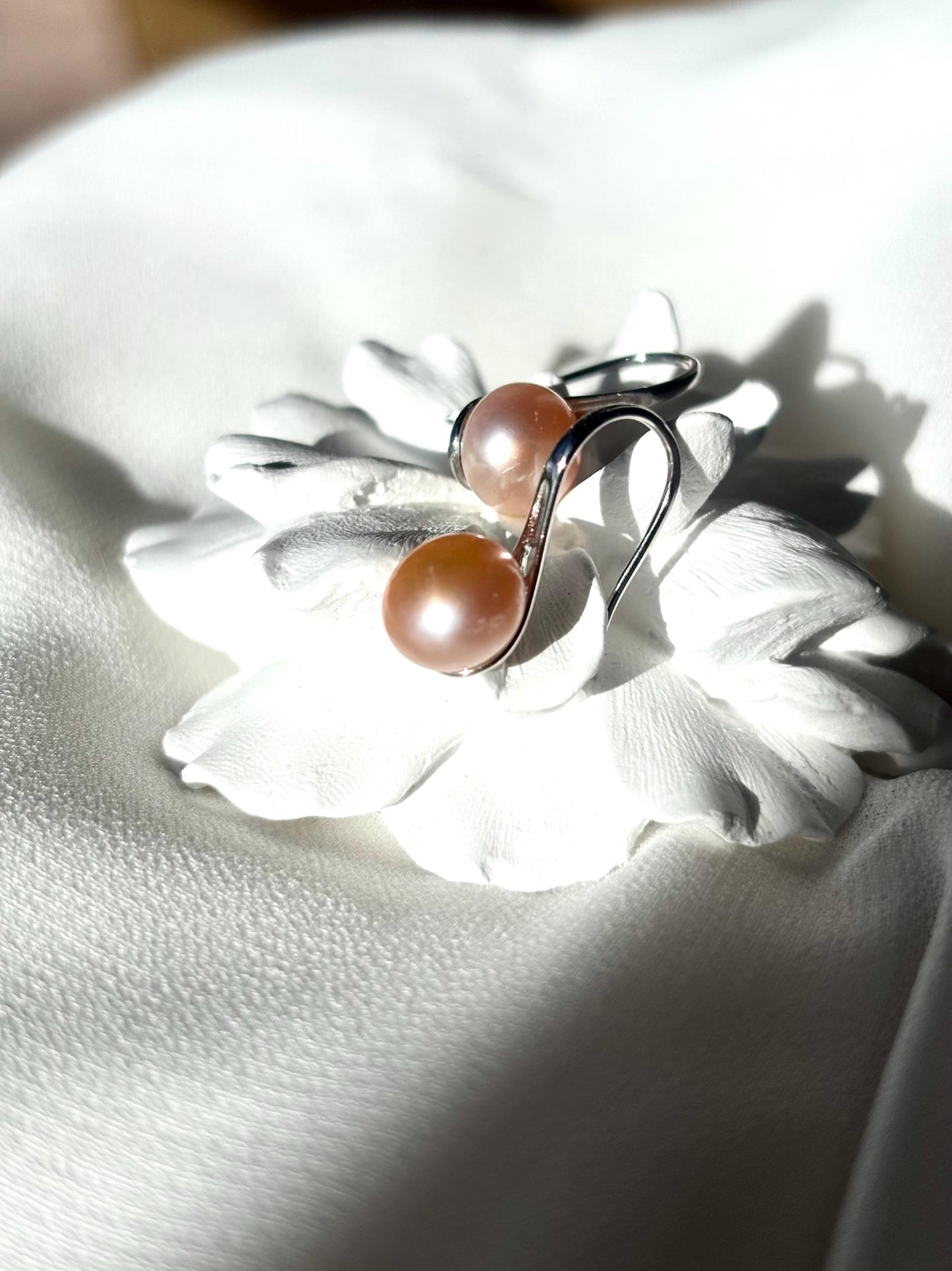 Peach Ember Whisper - Pearl Drop Earrings