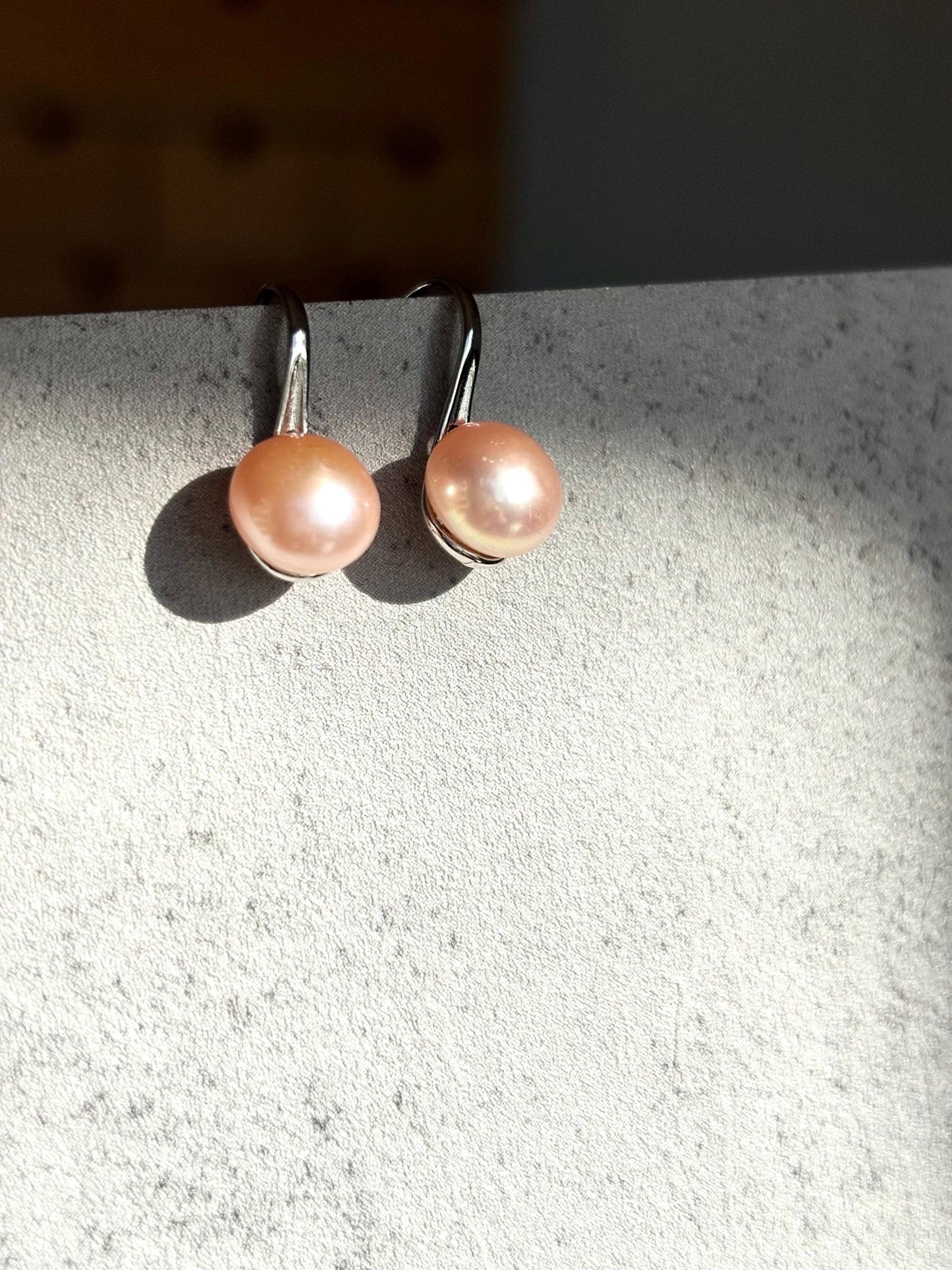 Peach Ember Whisper - Pearl Drop Earrings