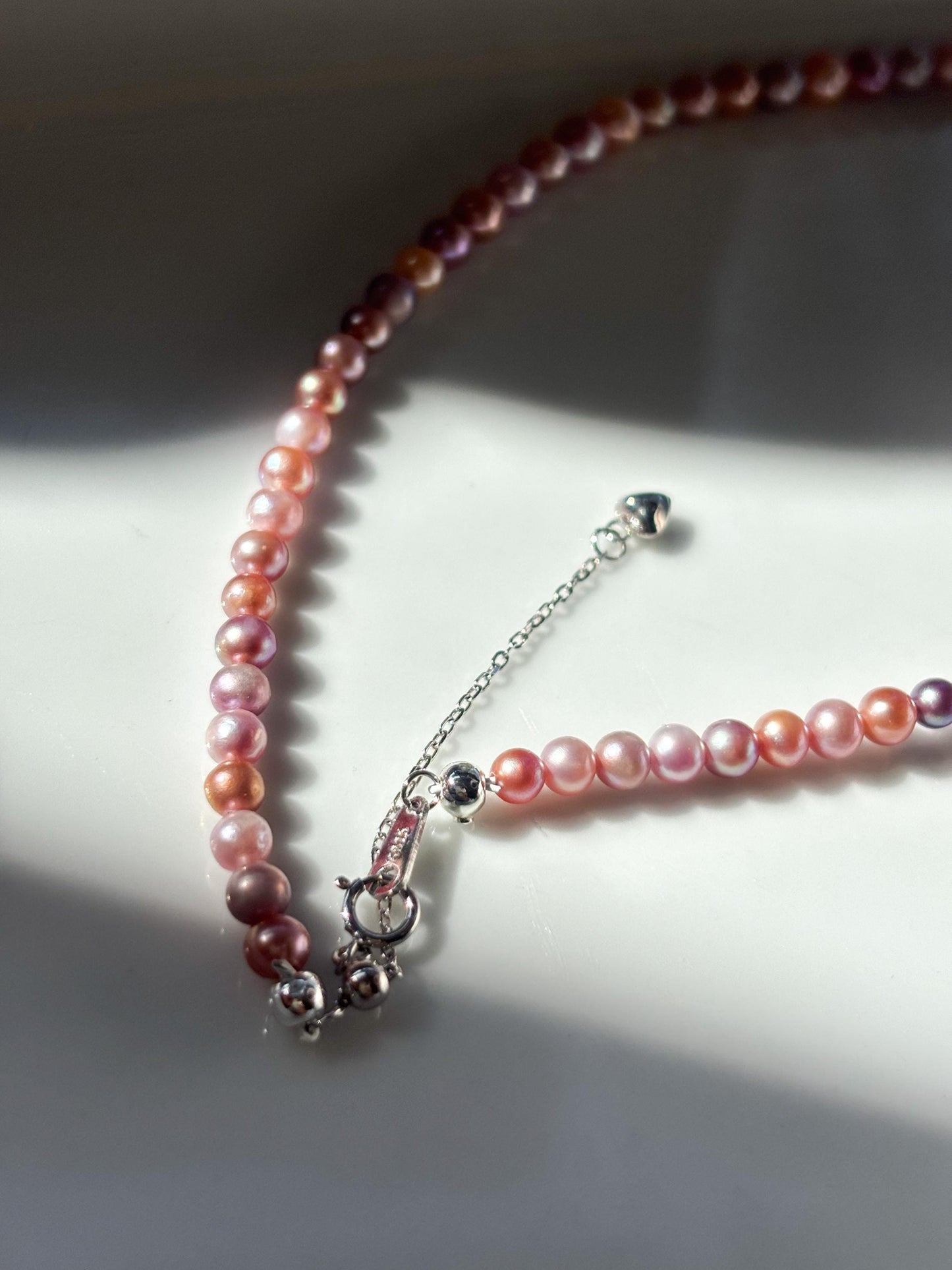 Peach Blossom Mist – Champagne Peach & Lavender Freshwater Pearl Necklace