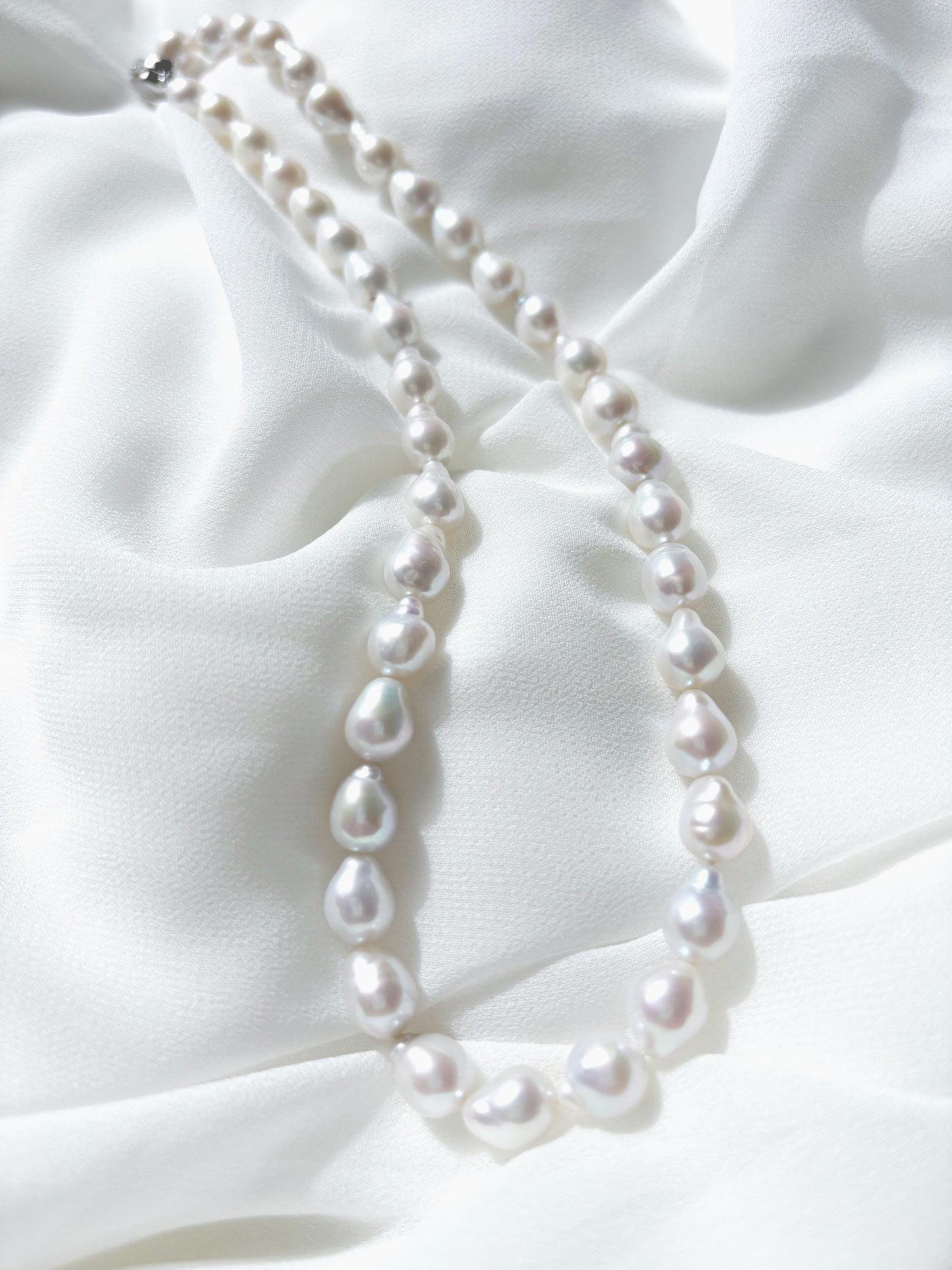 Moonlit Dew - White Baroque Teardrop Pearl Necklace (AAA Luster)