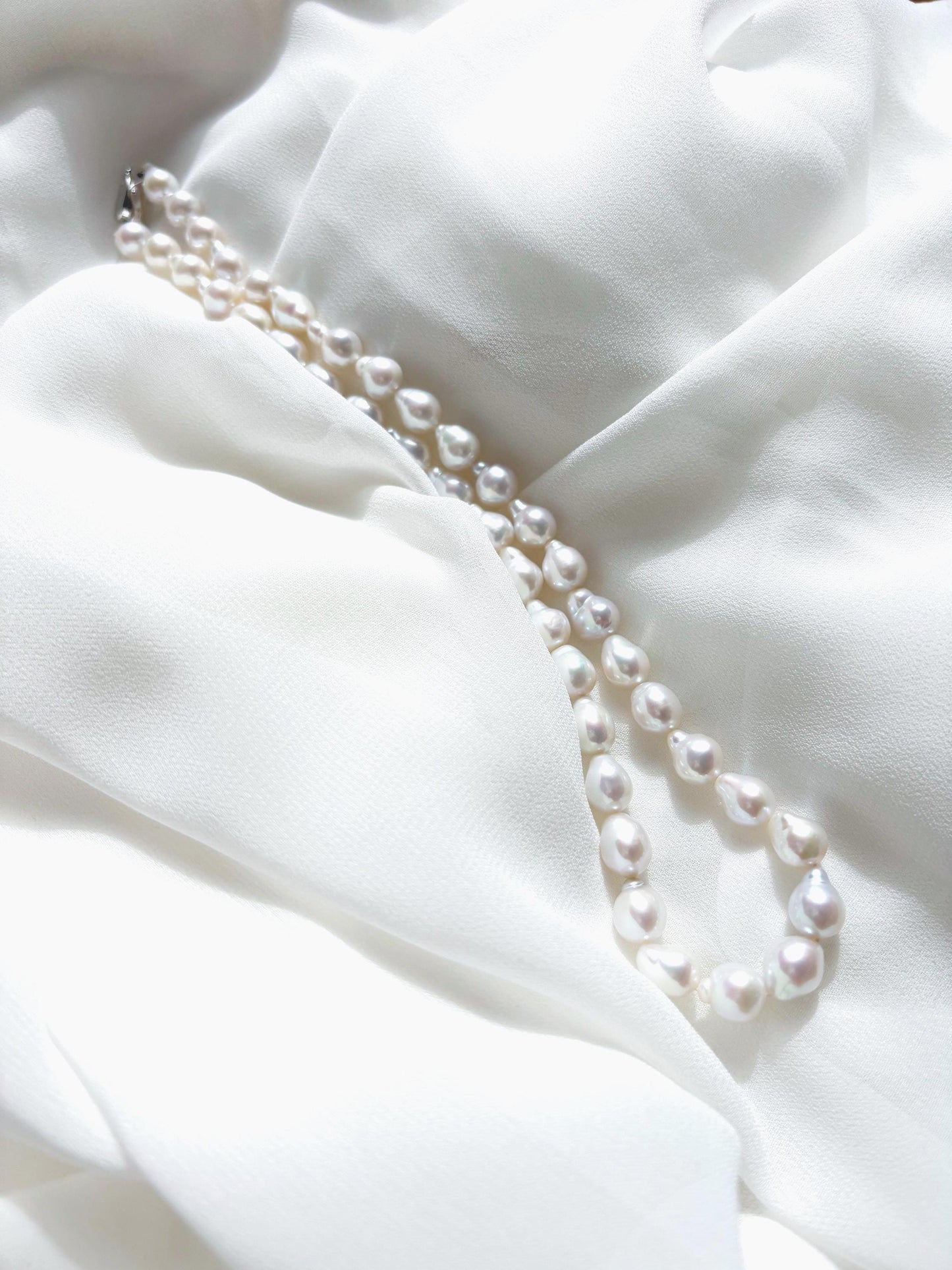 Moonlit Dew - White Baroque Teardrop Pearl Necklace (AAA Luster)