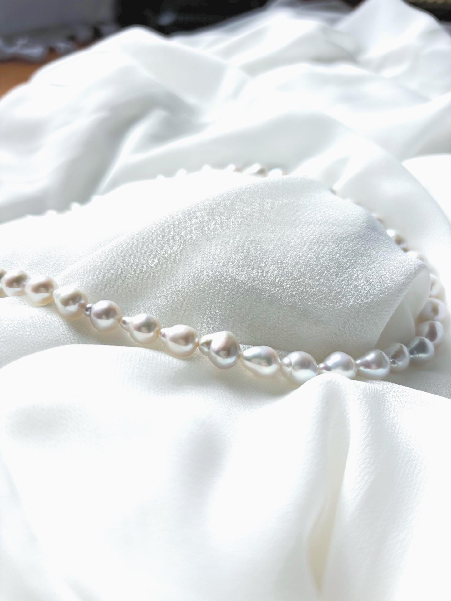 Moonlit Dew - White Baroque Teardrop Pearl Necklace (AAA Luster)