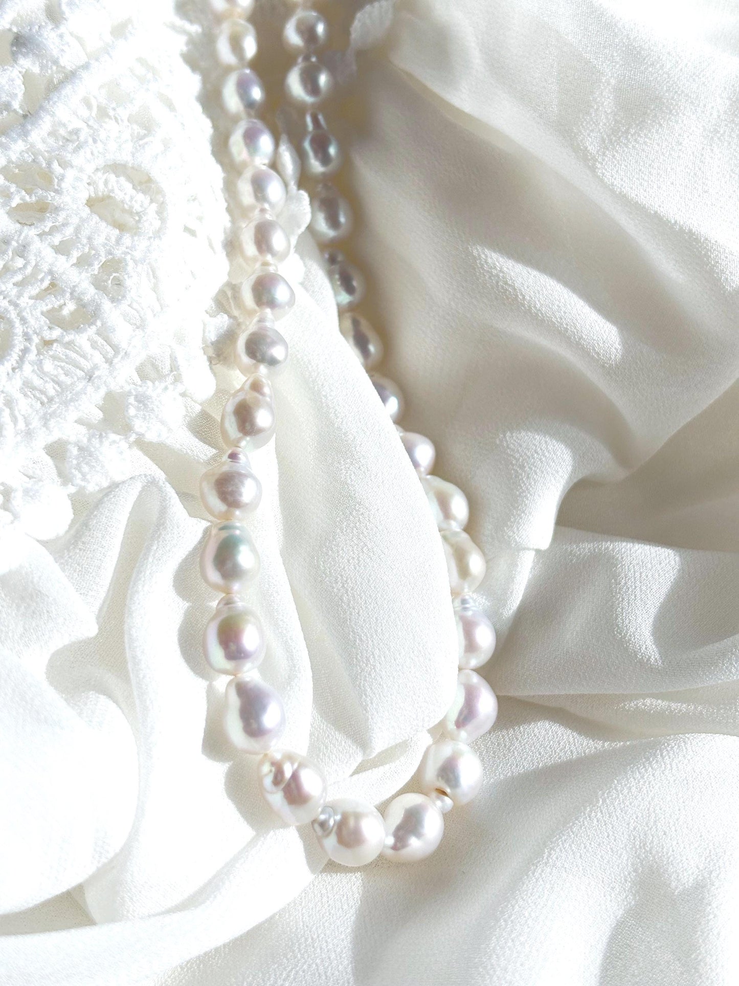 Moonlit Dew - White Baroque Teardrop Pearl Necklace (AAA Luster)
