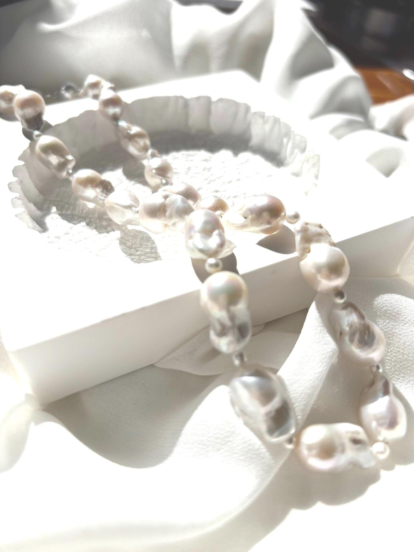 Mystic Ocean Tides - White Classic Baroque Bridal Fish-Tail Pearl Necklace
