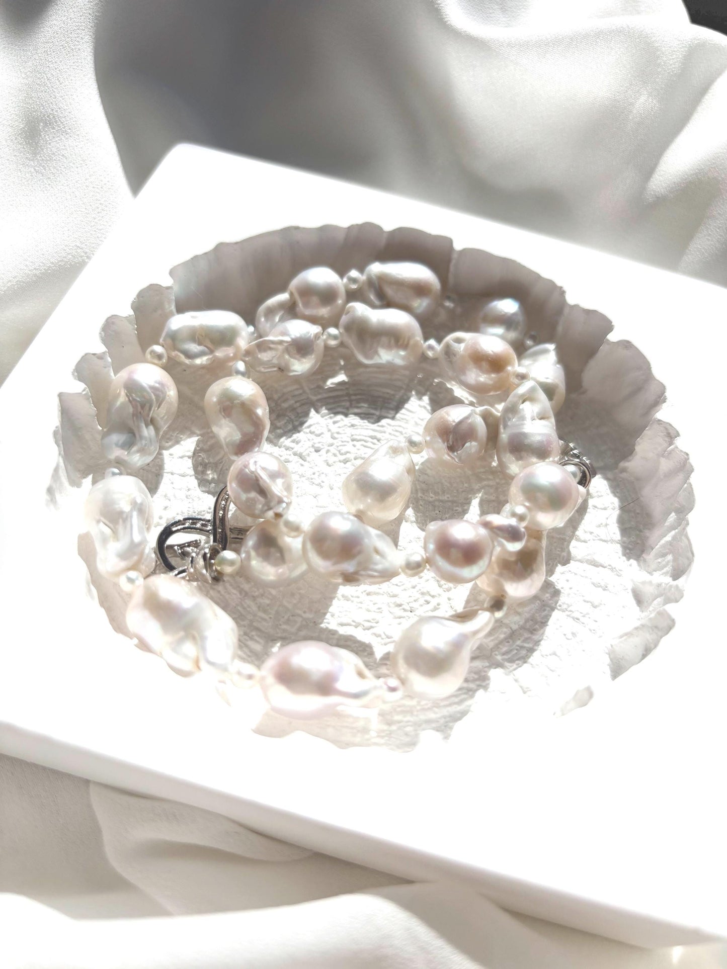 Mystic Ocean Tides - White Classic Baroque Bridal Fish-Tail Pearl Necklace