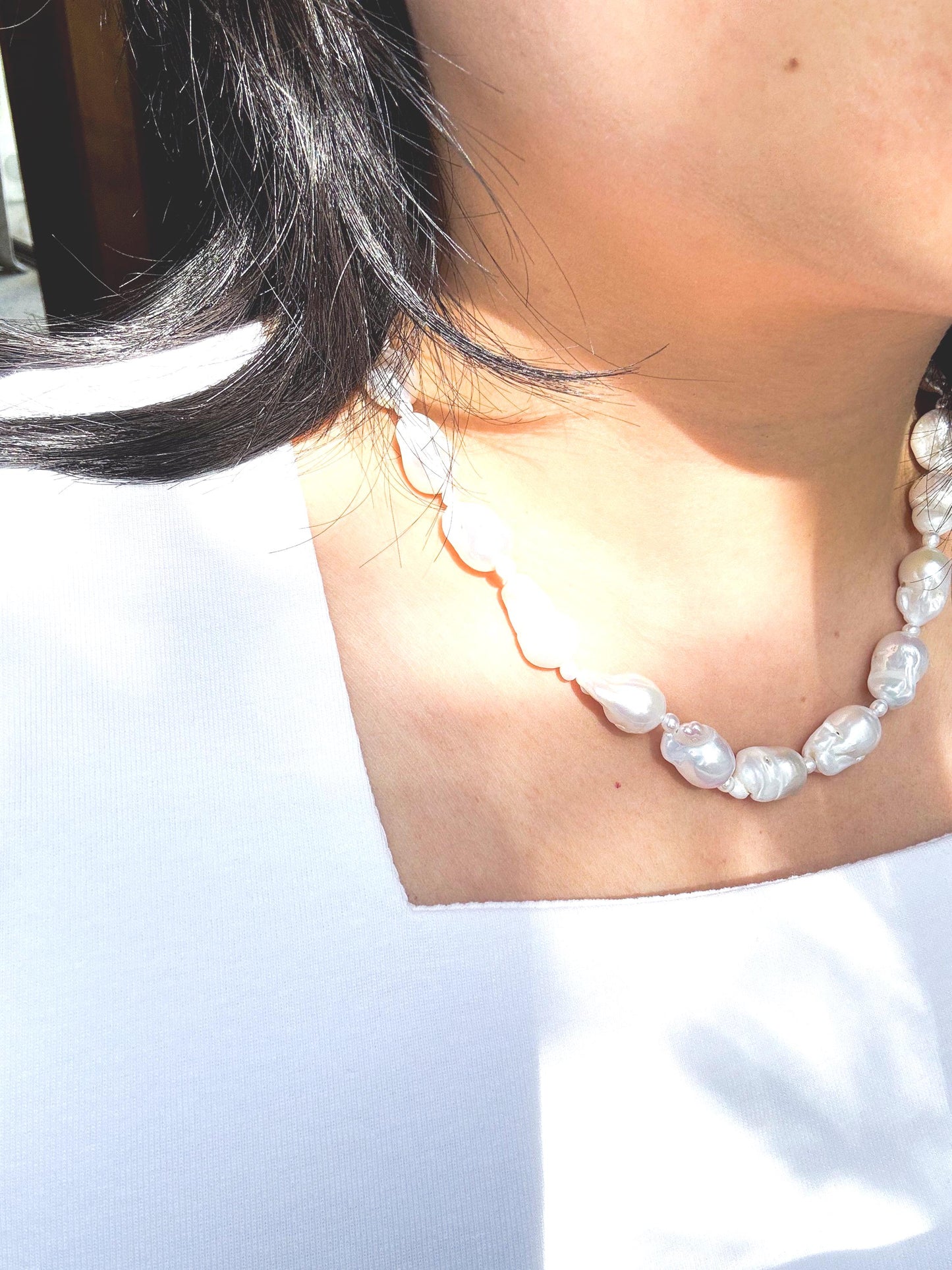 Mystic Ocean Tides - White Classic Baroque Bridal Fish-Tail Pearl Necklace