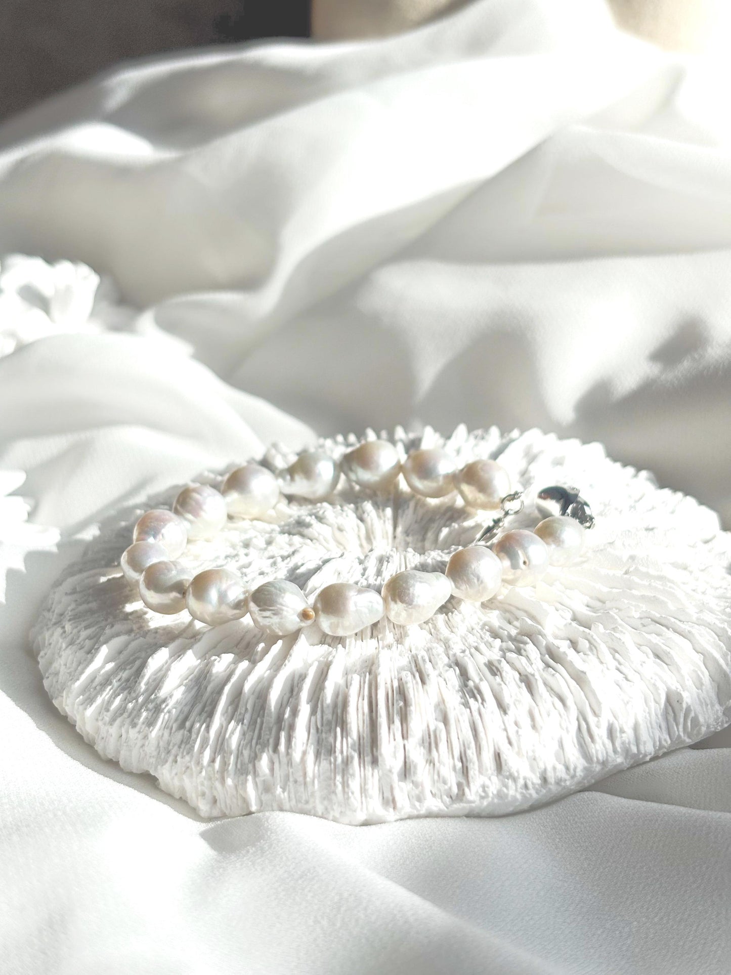 Pearl Whispers - White Baroque Pearl Bracelet