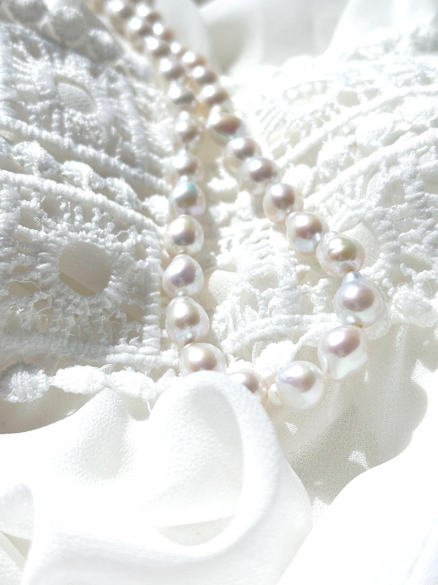 Moonlit Dew - White Baroque Teardrop Pearl Necklace (AAA Luster)