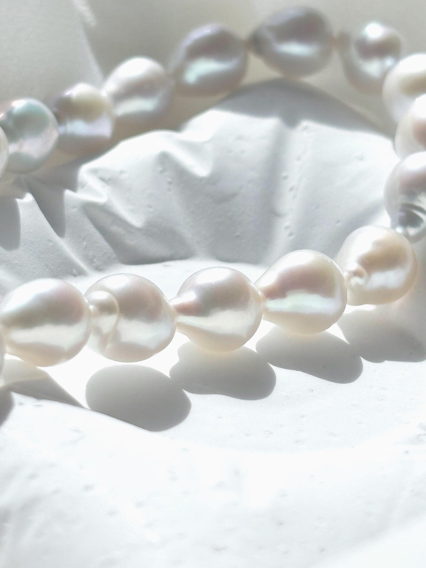 Moonlit Dew - White Baroque Teardrop Pearl Necklace (AAA Luster)