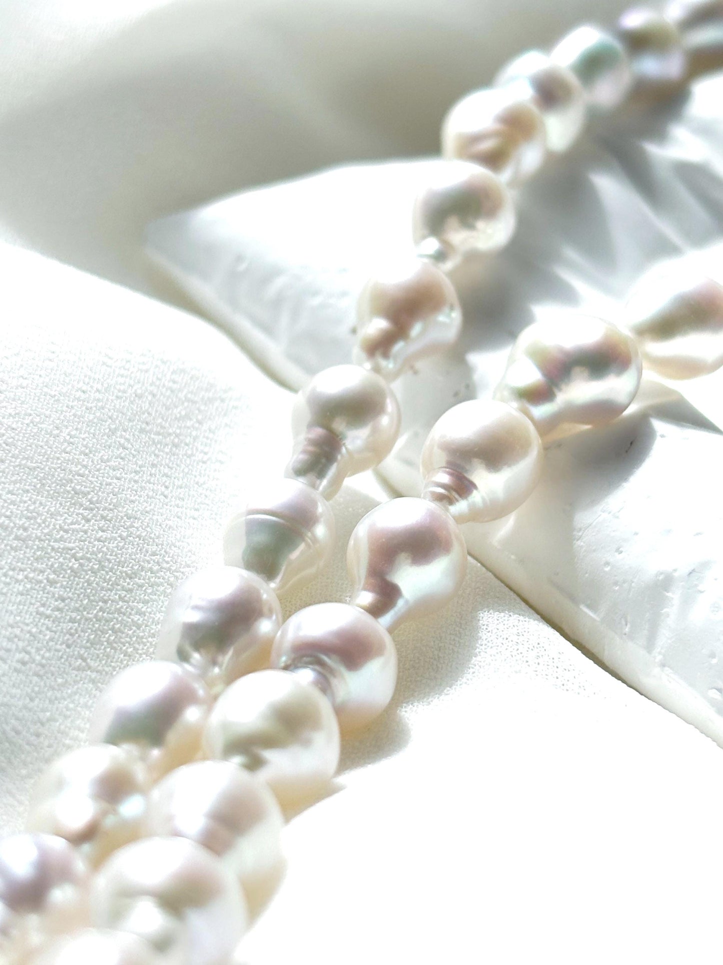 Moonlit Dew - White Baroque Teardrop Pearl Necklace (AAA Luster)