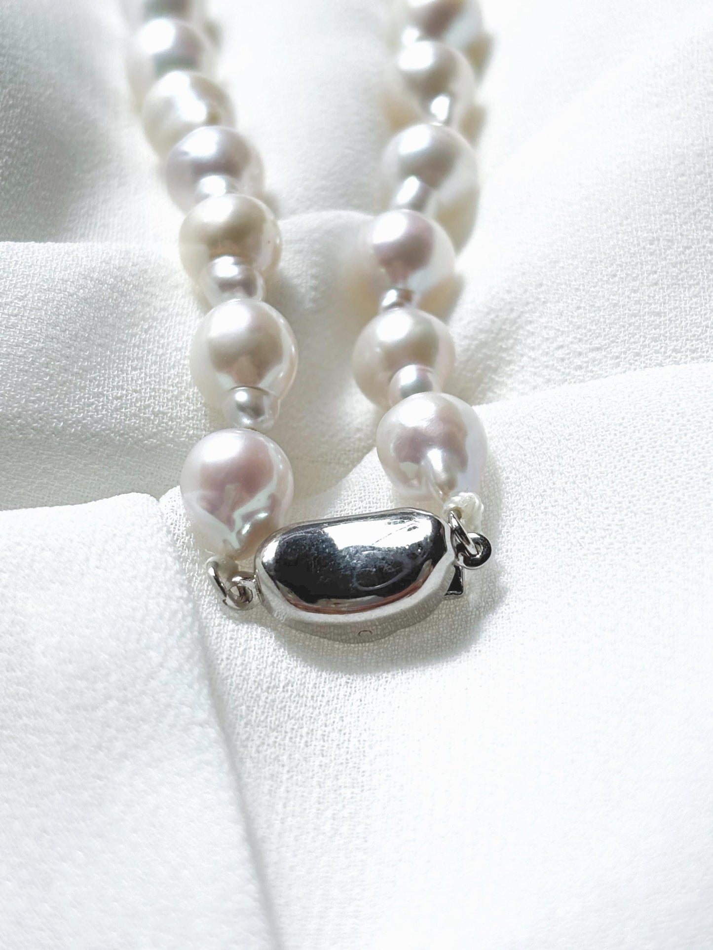 Moonlit Dew - White Baroque Teardrop Pearl Necklace (AAA Luster)