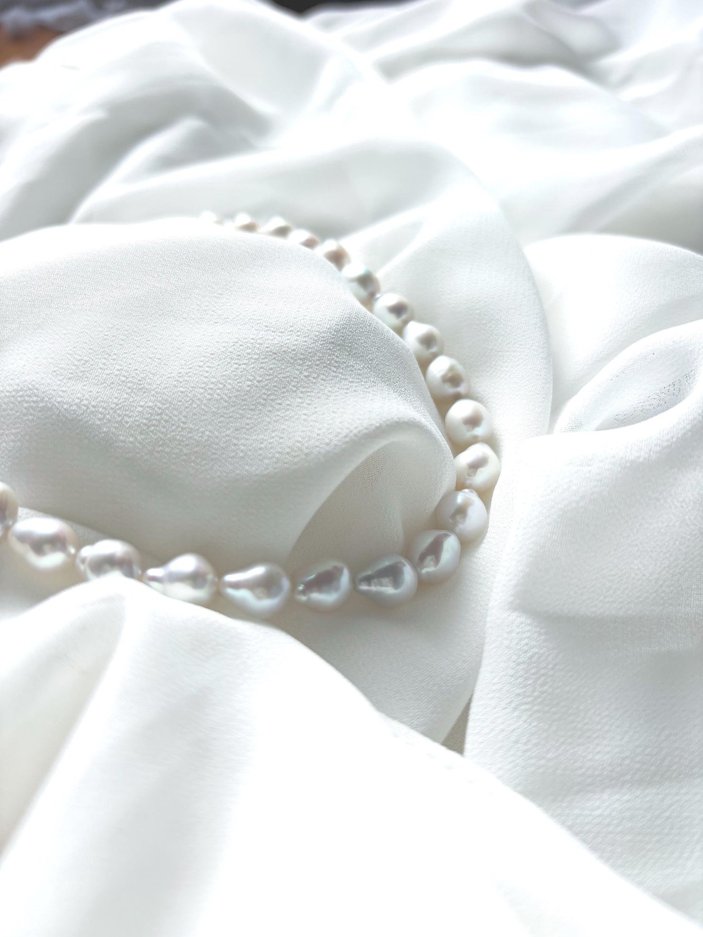 Moonlit Dew - White Baroque Teardrop Pearl Necklace (AAA Luster)