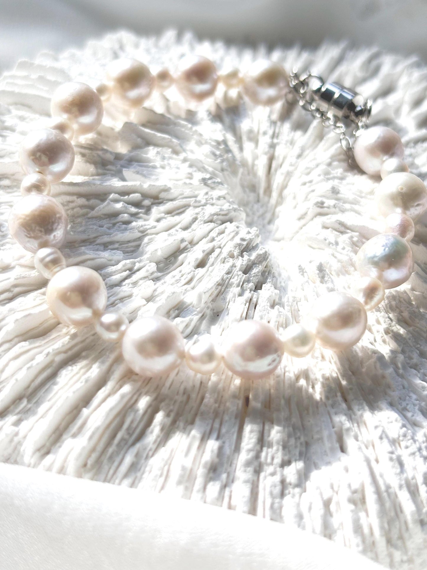 Ethereal Glow - White Freshwater Pearl Bracelet