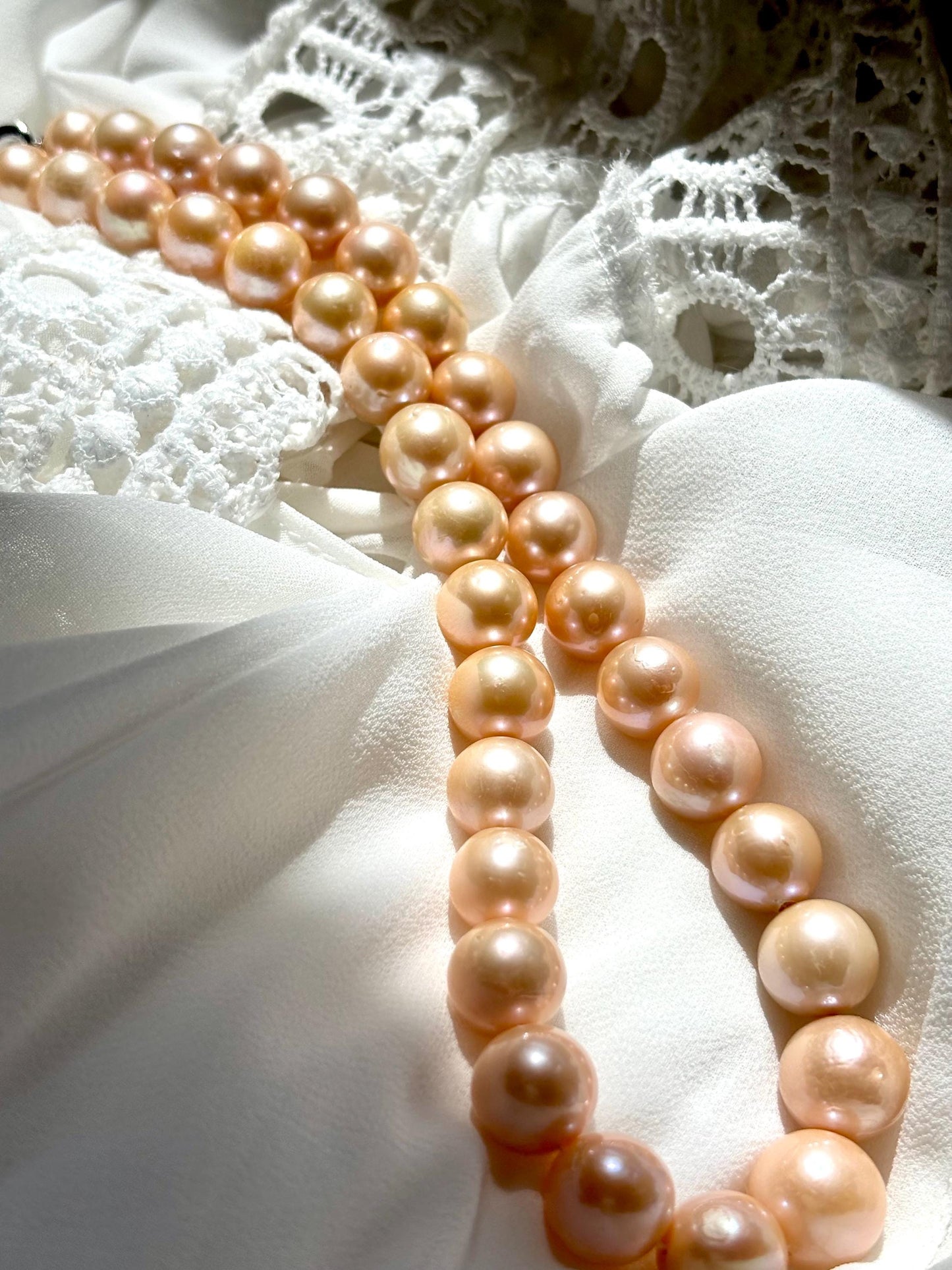 Orange Jasmine Bloom - Warm Peach Glow Pearl Necklace