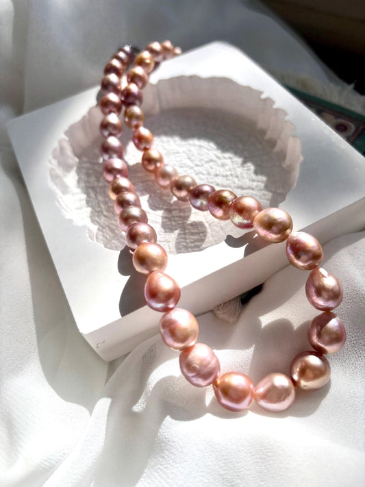 Rose Twilight - Rose Gold Freshwater Baroque Pearl Necklace