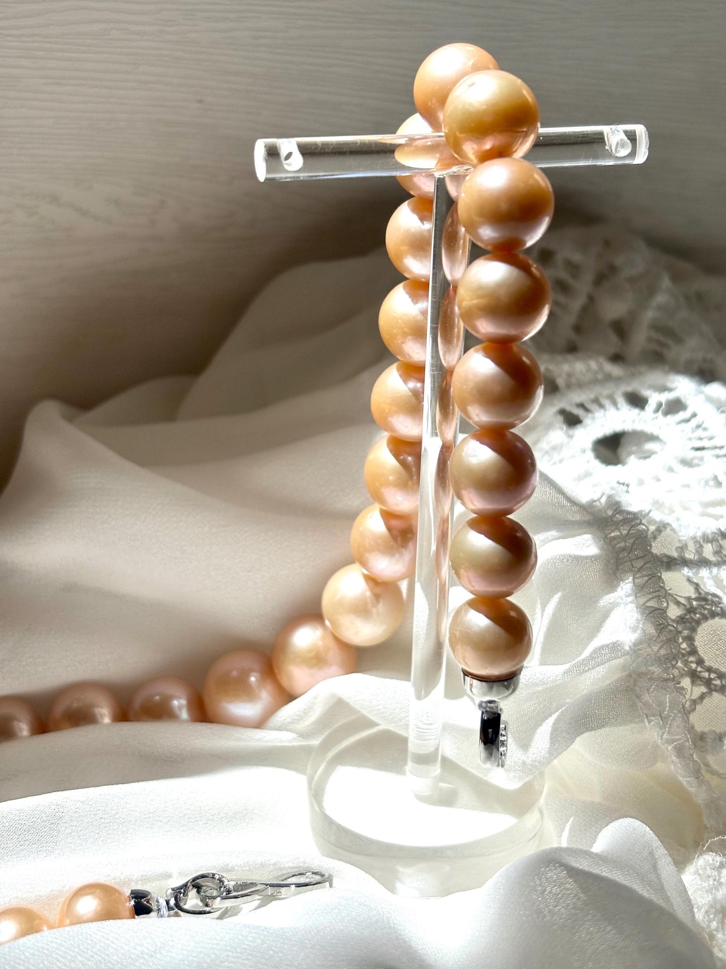 Orange Jasmine Bloom - Warm Peach Glow Pearl Necklace