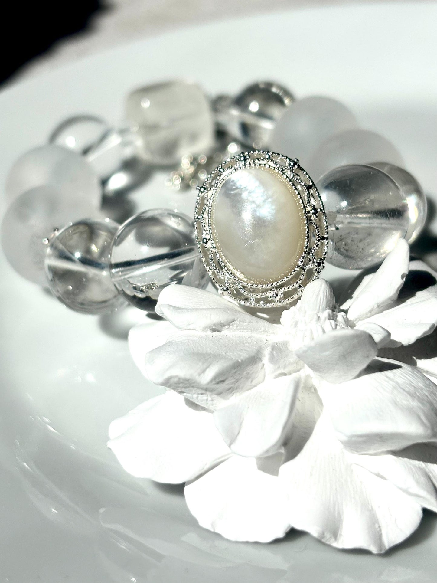 Moon Whisper - Clear Quartz x Mother of Pearl Bracelet