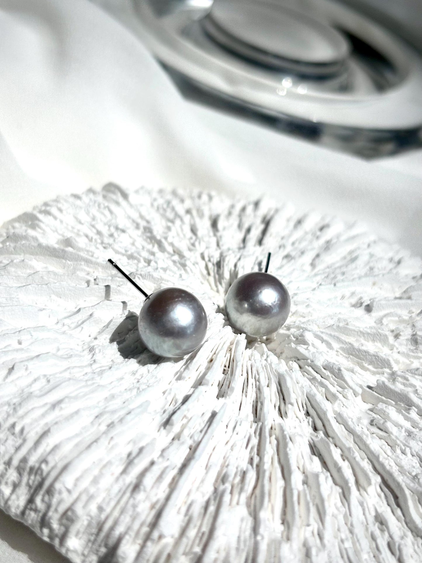 River Lune - Grey Silver Luster Pearl Stud Earrings