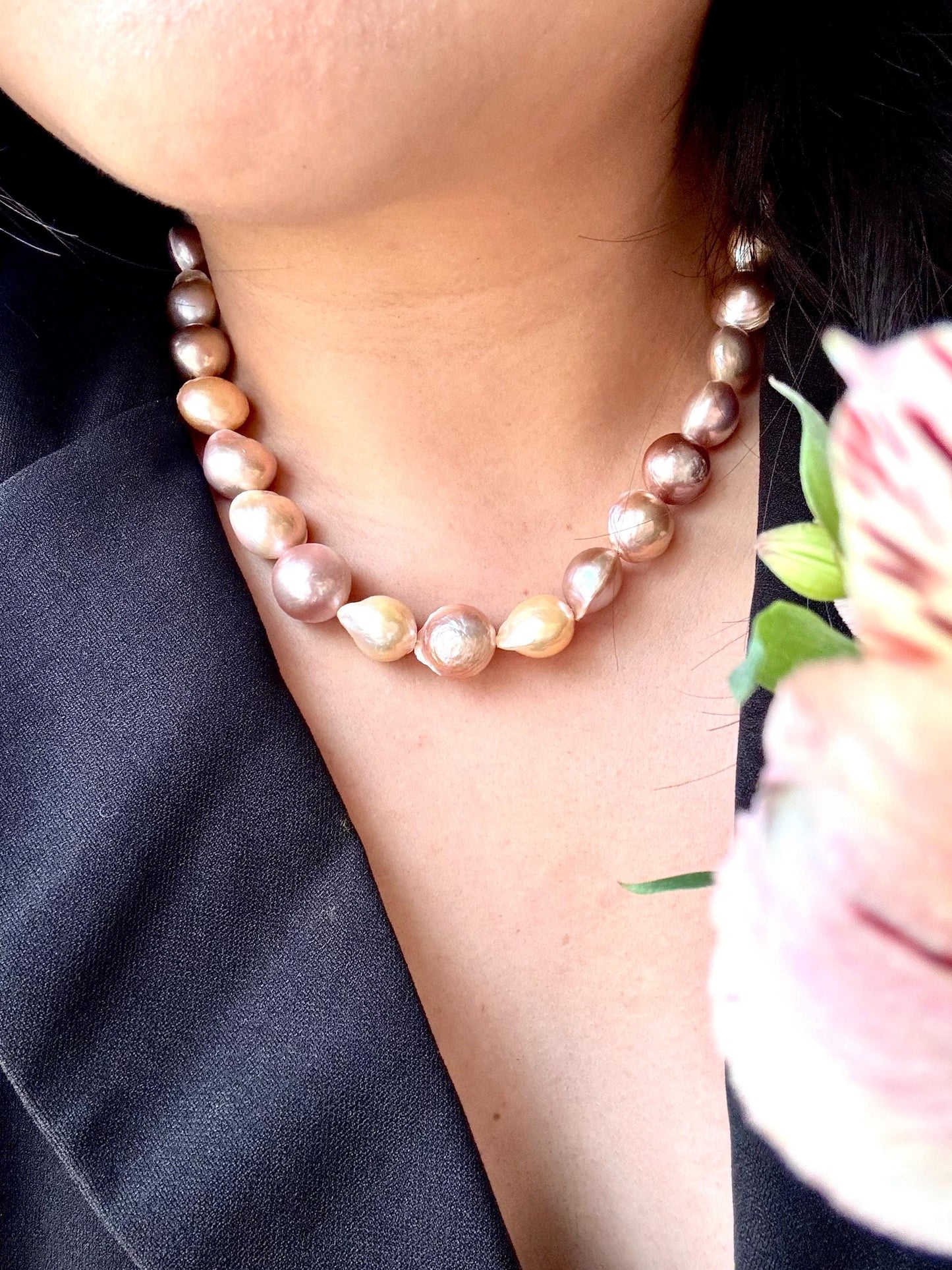 Twilight Garden - Unique Multicolor Unique Shaped Bronze Baroque Pearl Necklace