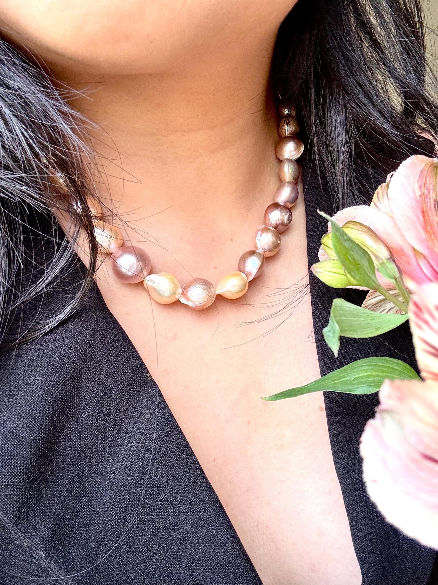 Twilight Garden - Unique Multicolor Unique Shaped Bronze Baroque Pearl Necklace